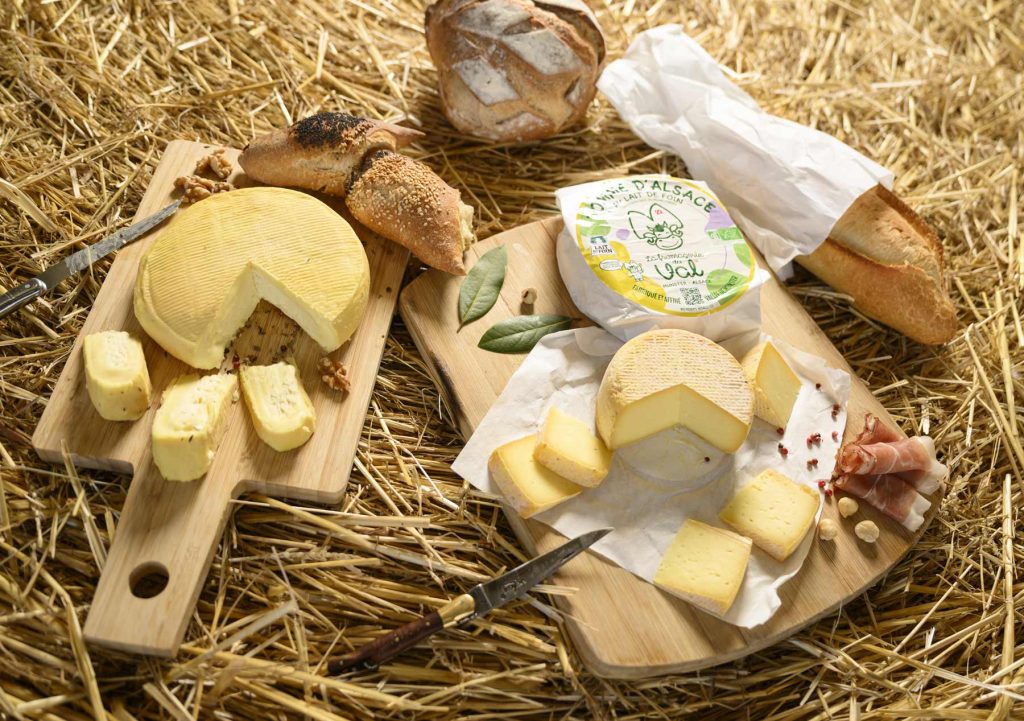 Sélection de tommes et tomettes artisanales de la Fromagerie du Val, issues de lait BIO d’Alsace certifié STG Lait de Foin.